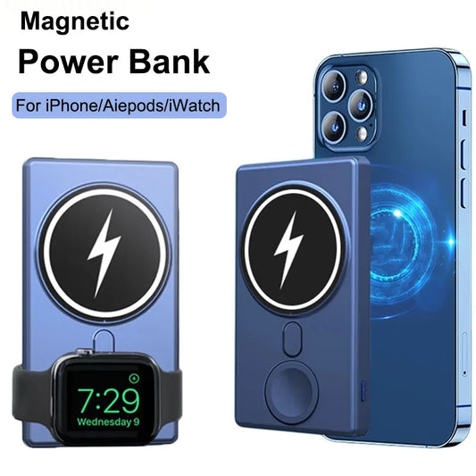 5000mAh Magnetic Power Bank For Iphone 13 12 Pro Max Apple Watch Airpods Pro Induction Wireless Fast Charging External Battery